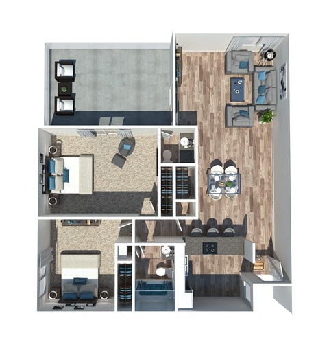 B2 Two Bedroom One and a Half Bath Floorplan at Kinley Lofts, Knoxville, TN, Tennessee
